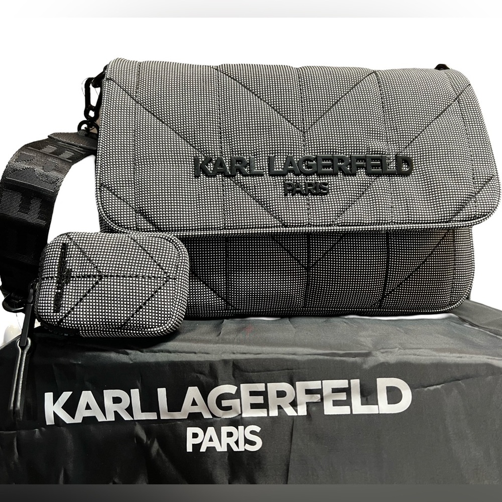 Karl Lagerfeld Black and Gray Crossbody Bag